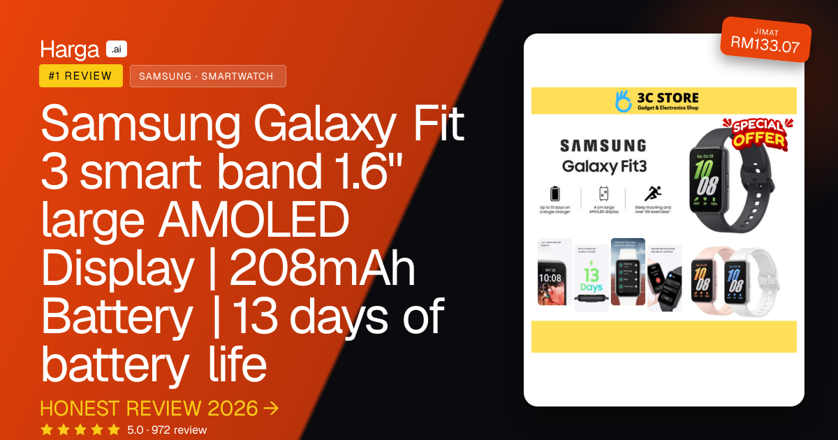 Samsung Galaxy Fit 3 smart band 1.6" large AMOLED Display | 208mAh Battery | 13 days of battery life review
