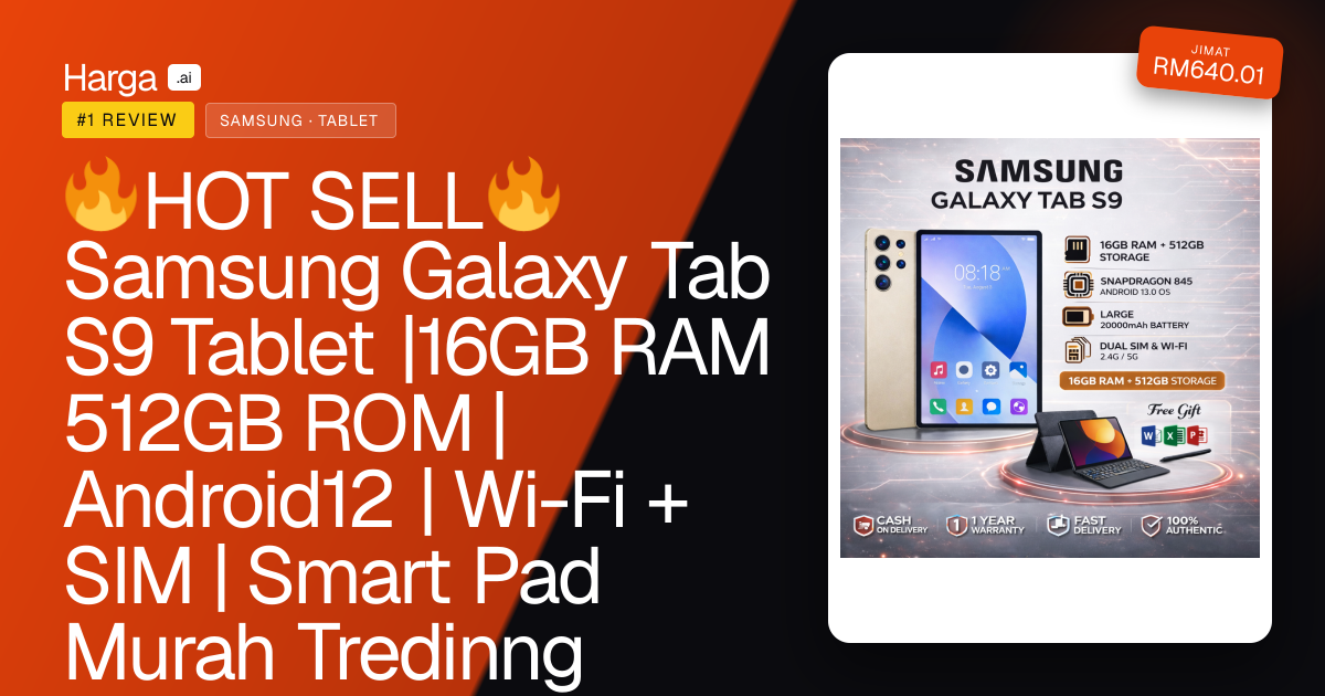 🔥HOT SELL🔥Samsung Galaxy Tab S9 Tablet |16GB RAM 512GB ROM | Android12 | Wi-Fi + SIM | Smart Pad Murah Tredinng review