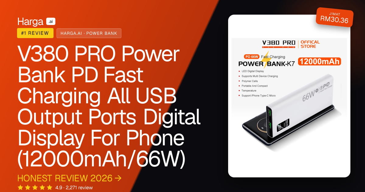 V380 PRO Power Bank PD Fast Charging All USB Output Ports Digital Display For Phone (12000mAh/66W) review