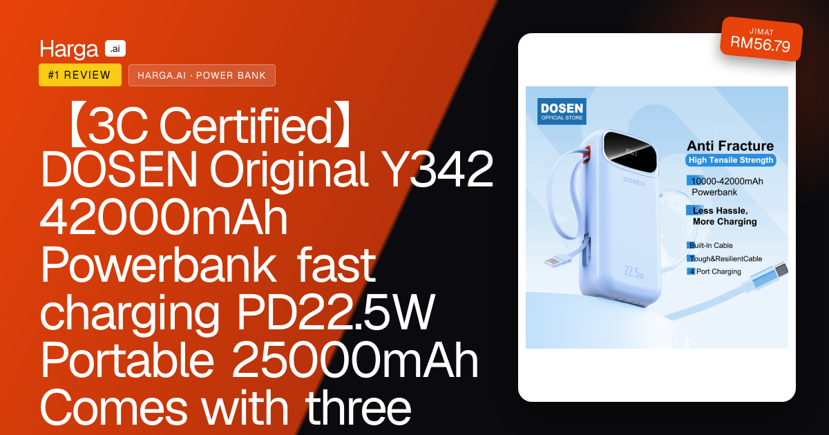 【3C Certified】DOSEN Original Y342 42000mAh Powerbank fast charging PD22.5W Portable 25000mAh Comes with three wires review