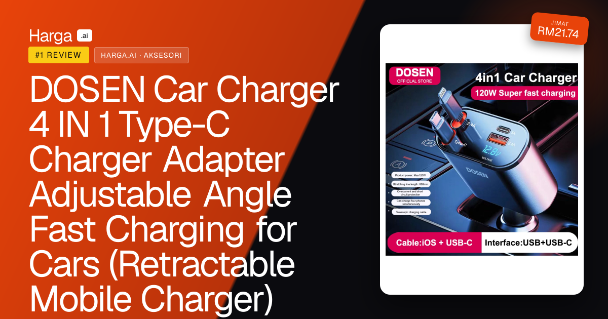 DOSEN Car Charger 4 IN 1 Type-C Charger Adapter Adjustable Angle Fast Charging for Cars (Retractable Mobile Charger) review