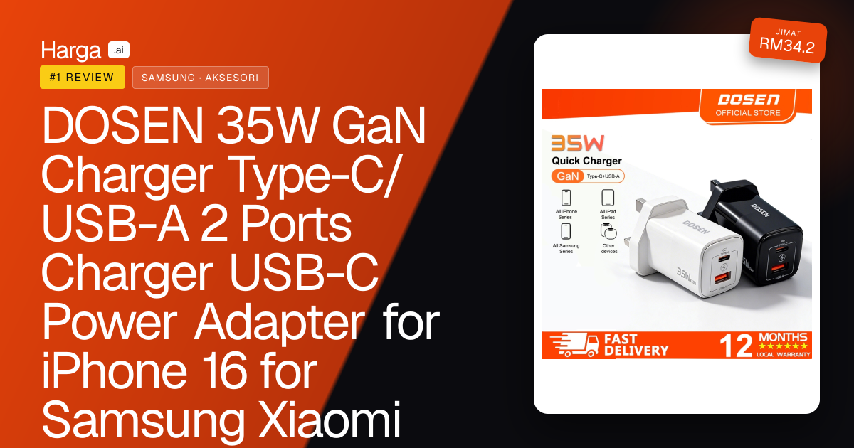 DOSEN 35W GaN Charger Type-C/USB-A 2 Ports Charger USB-C Power Adapter for iPhone 16  for Samsung Xiaomi Huawei review