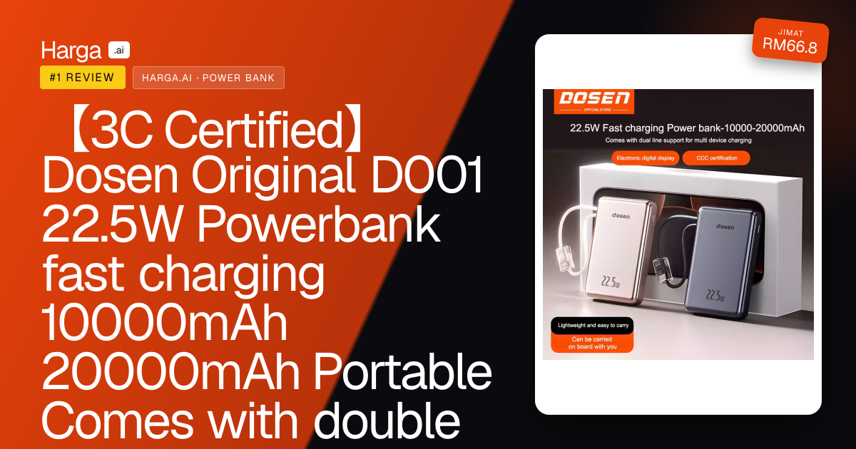 【3C Certified】Dosen Original D001 22.5W  Powerbank fast charging 10000mAh 20000mAh Portable Comes with double lines review