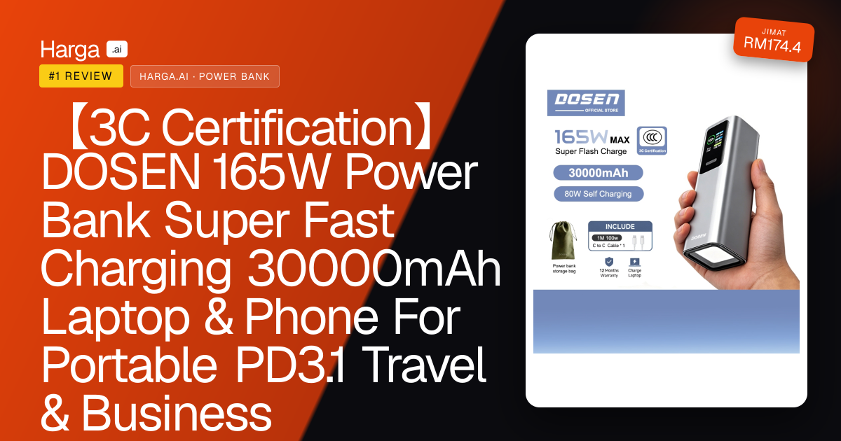 【3C Certification】DOSEN 165W Power Bank Super Fast Charging 30000mAh Laptop & Phone For Portable PD3.1 Travel & Business review