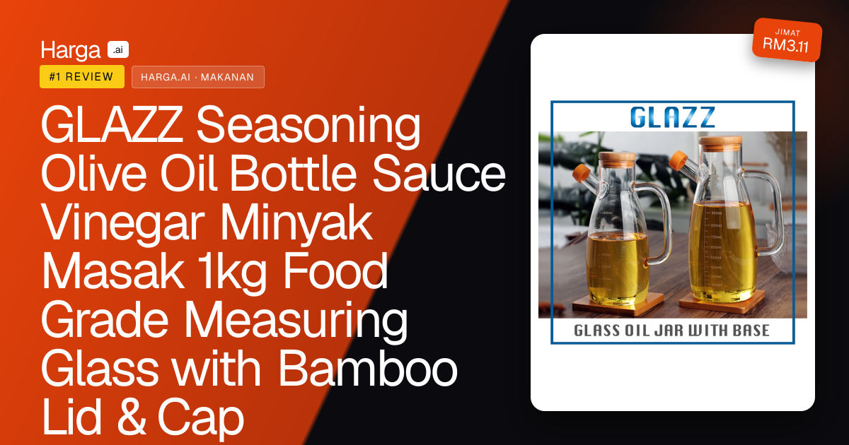GLAZZ Seasoning Olive Oil Bottle Sauce Vinegar Minyak Masak 1kg Food Grade Measuring Glass with Bamboo Lid & Cap review