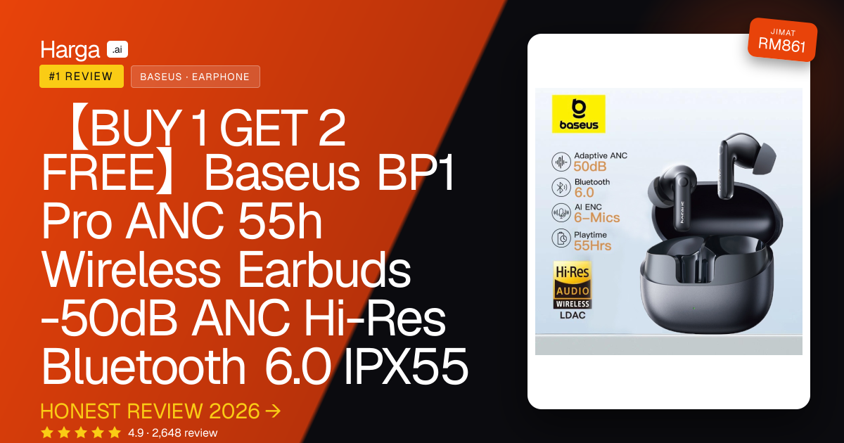 【BUY 1 GET 2 FREE】Baseus BP1 Pro ANC 55h Wireless Earbuds -50dB ANC Hi-Res Bluetooth 6.0 IPX55 review