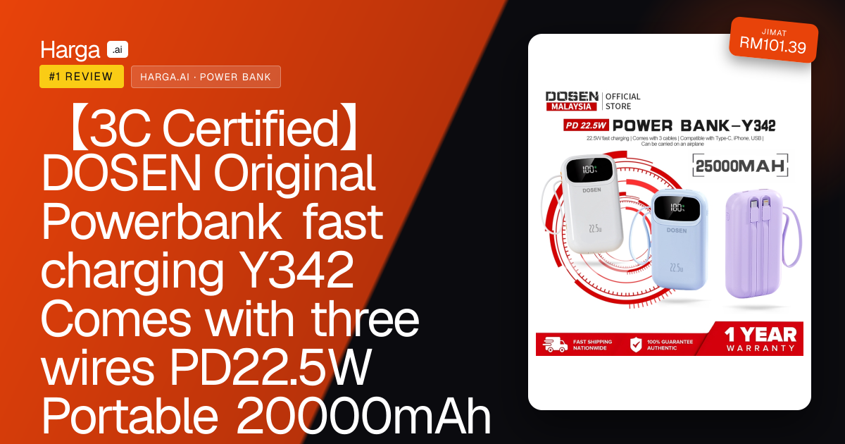 【3C Certified】DOSEN Original Powerbank fast charging Y342 Comes with three wires PD22.5W Portable 20000mAh 25000mAh review