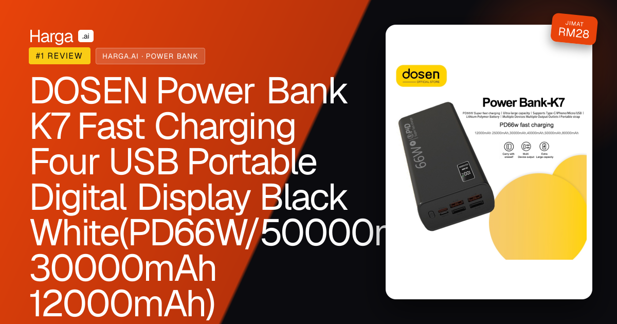 DOSEN Power Bank K7 Fast Charging Four USB Portable Digital Display Black White(PD66W/50000mAh 30000mAh 12000mAh) review