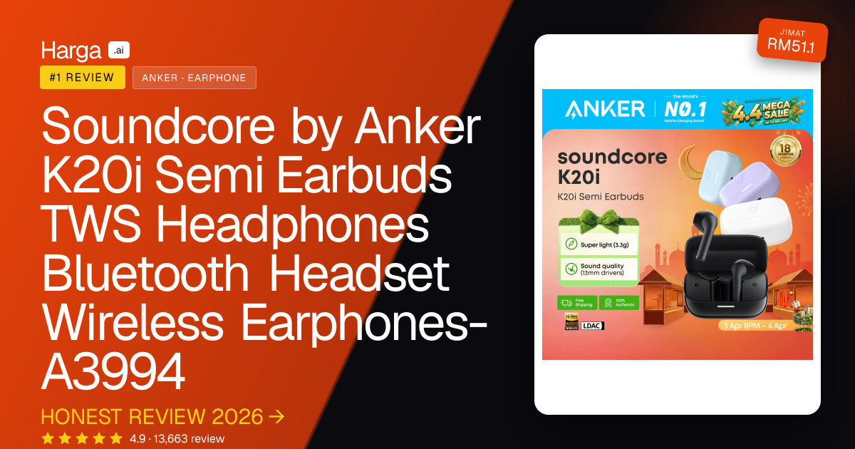 Soundcore by Anker K20i Semi Earbuds TWS Headphones Bluetooth Headset Wireless Earphones-A3994 review