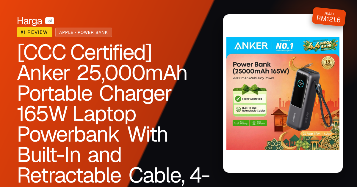 [CCC Certified] Anker 25,000mAh Portable Charger 165W Laptop Powerbank With Built-In and Retractable Cable, 4-in-1 for Multiple Devices iphone/ipad/macbook - A1695 review