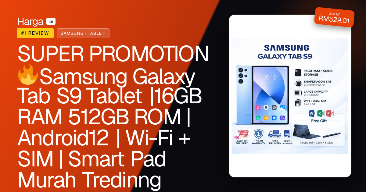 SUPER PROMOTION🔥Samsung Galaxy Tab S9 Tablet |16GB RAM 512GB ROM | Android12 | Wi-Fi + SIM | Smart Pad Murah Tredinng review
