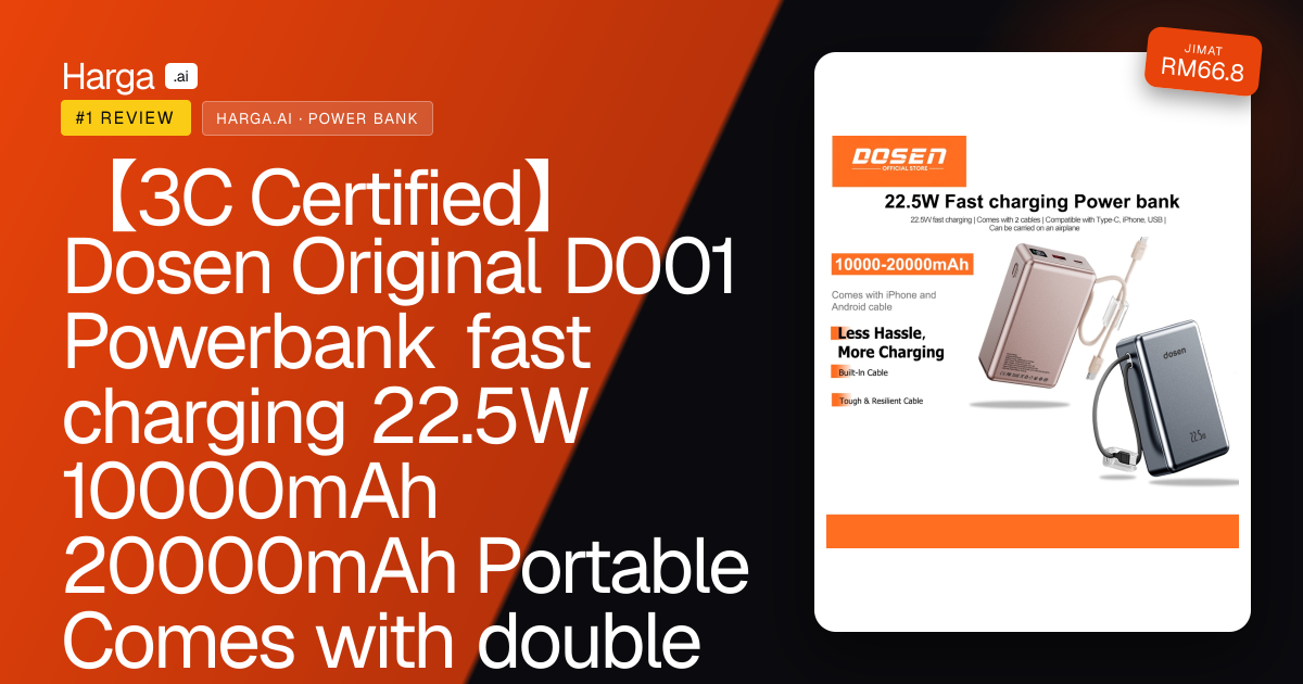 【3C Certified】Dosen Original D001 Powerbank fast charging 22.5W 10000mAh 20000mAh Portable Comes with double lines review