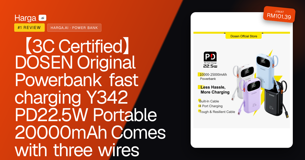 【3C Certified】DOSEN Original Powerbank fast charging  Y342 PD22.5W Portable 20000mAh Comes with three wires 10000mAh review