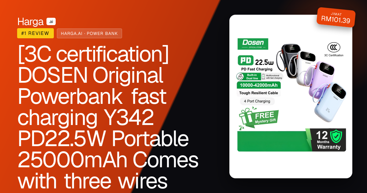 [3C certification] DOSEN Original Powerbank fast charging  Y342 PD22.5W Portable 25000mAh Comes with three wires review