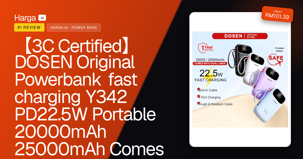 【3C Certified】DOSEN Original Powerbank fast charging  Y342 PD22.5W Portable 20000mAh 25000mAh Comes with three wires review