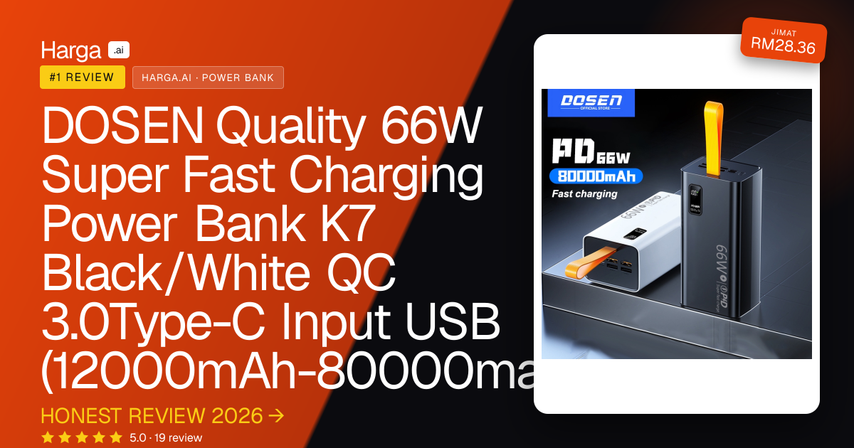 DOSEN Quality 66W Super Fast Charging Power Bank K7 Black/White QC 3.0Type-C Input USB (12000mAh-80000mah) review