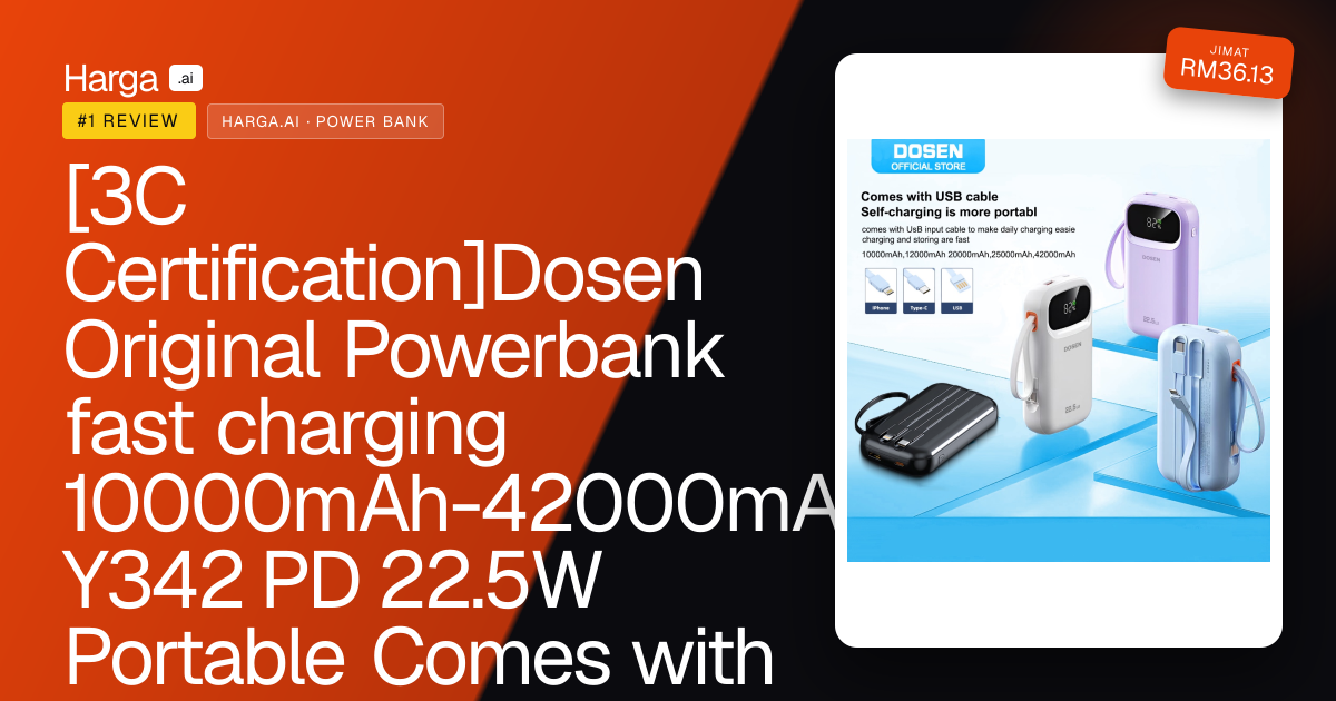 [3C Certification]Dosen Original Powerbank fast charging 10000mAh-42000mAh Y342 PD 22.5W Portable Comes with three wires review