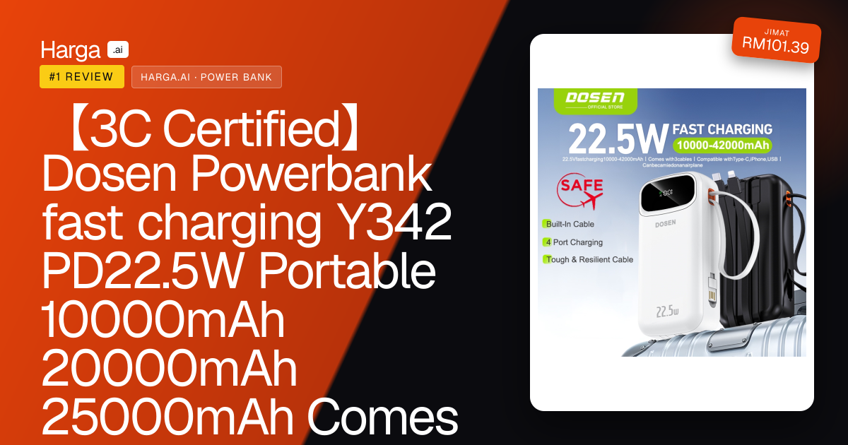 【3C Certified】Dosen Powerbank fast charging  Y342 PD22.5W Portable 10000mAh 20000mAh 25000mAh Comes with three wires review
