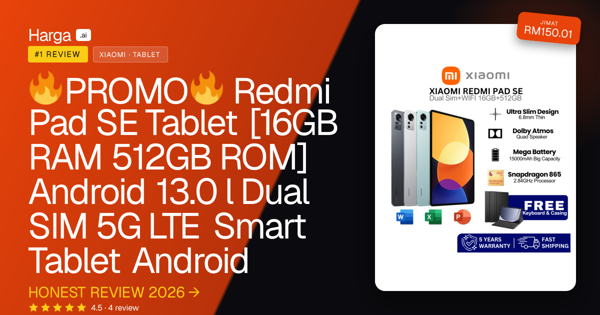 🔥PROMO🔥 Redmi Pad SE Tablet [16GB RAM 512GB ROM] Android 13.0 l Dual SIM 5G LTE Smart Tablet Android review