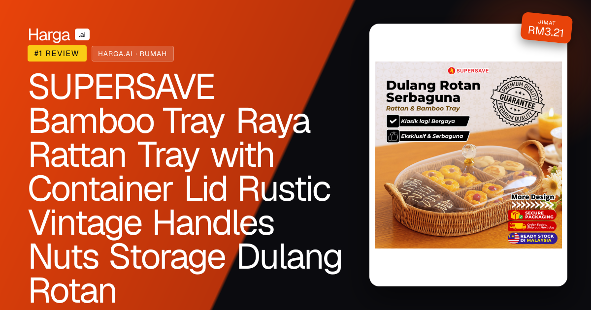 SUPERSAVE Bamboo Tray Raya Rattan Tray with Container Lid Rustic Vintage Handles Nuts Storage Dulang Rotan review