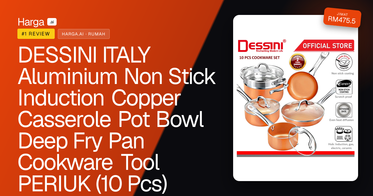 DESSINI ITALY Aluminium Non Stick Induction Copper Casserole Pot Bowl Deep Fry Pan Cookware Tool PERIUK (10 Pcs) review