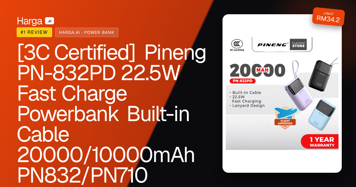 [3C Certified] Pineng PN-832PD 22.5W Fast Charge Powerbank Built-in Cable 20000/10000mAh PN832/PN710 Pineng Powerbank review