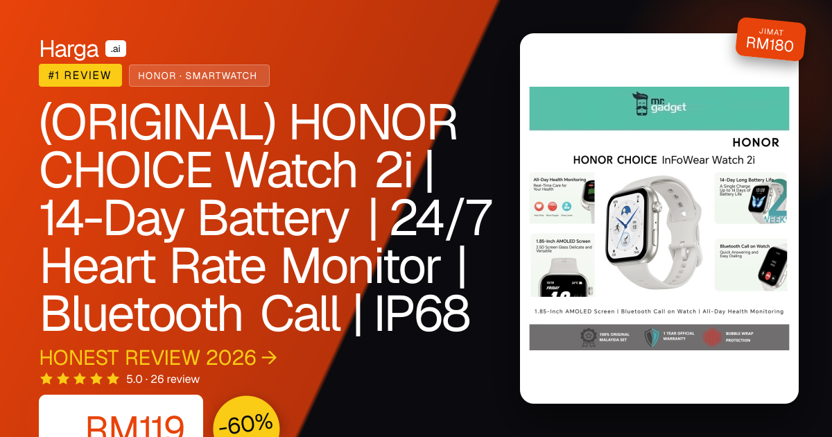 (ORIGINAL) HONOR CHOICE Watch 2i | 14-Day Battery | 24/7 Heart Rate Monitor | Bluetooth Call | IP68 review