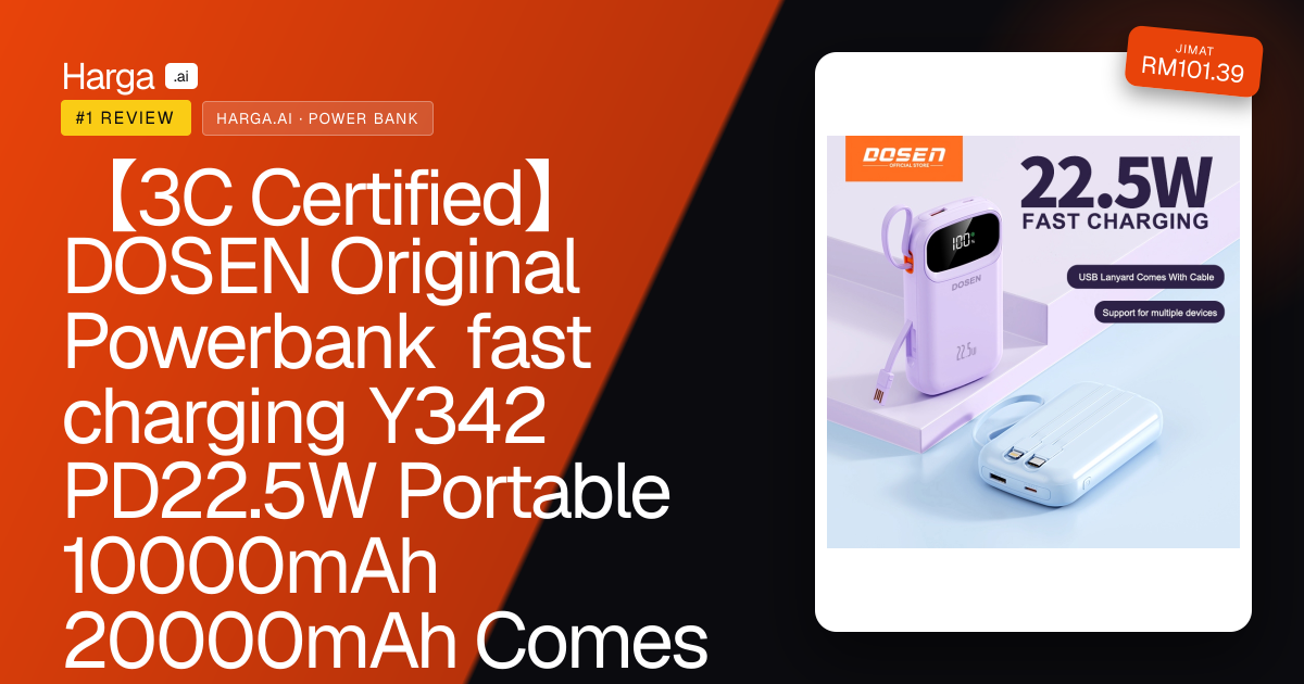 【3C Certified】DOSEN Original Powerbank fast charging  Y342 PD22.5W Portable 10000mAh 20000mAh Comes with three wires review