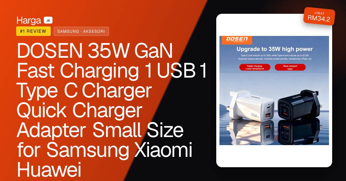 DOSEN 35W GaN Fast Charging 1 USB 1 Type C Charger Quick Charger Adapter Small Size for Samsung Xiaomi Huawei review