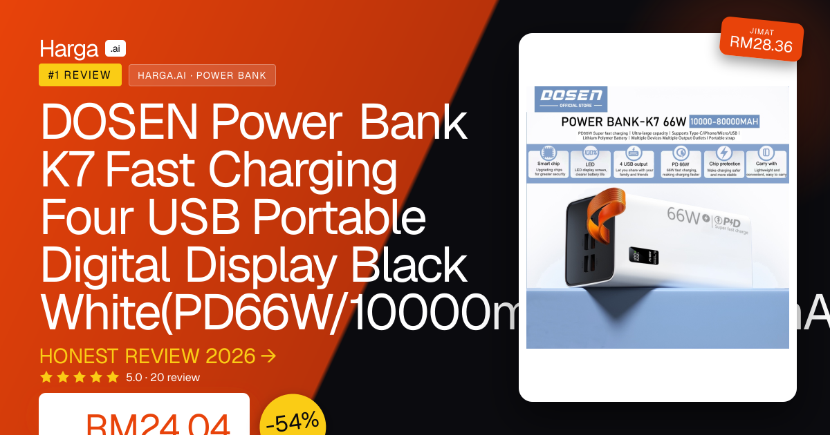 DOSEN Power Bank K7 Fast Charging Four USB Portable Digital Display Black White(PD66W/10000mAh-80000mAh) review