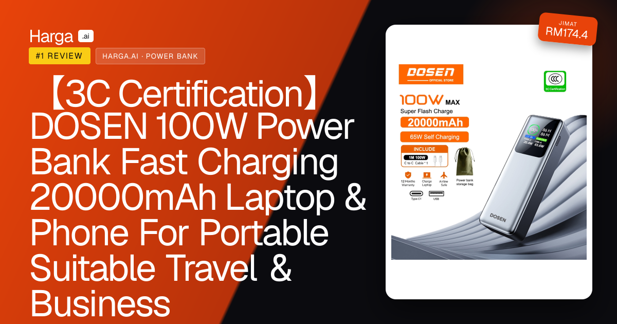 【3C Certification】DOSEN 100W Power Bank Fast Charging 20000mAh Laptop & Phone For Portable Suitable  Travel & Business review