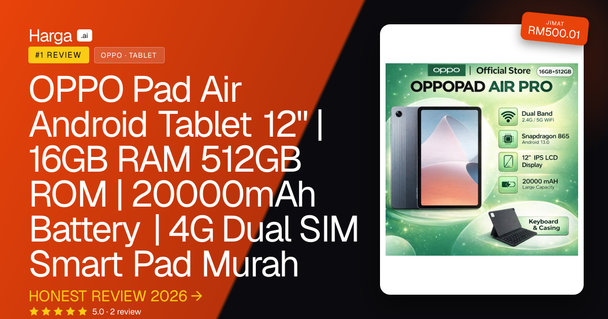 OPPO Pad Air Android Tablet 12" | 16GB RAM 512GB ROM | 20000mAh Battery | 4G Dual SIM Smart Pad Murah review