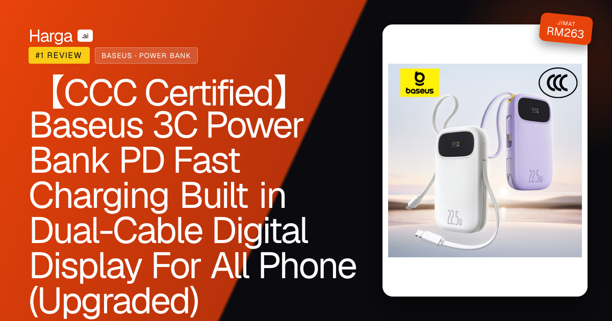 【CCC Certified】Baseus 3C Power Bank PD Fast Charging Built in Dual-Cable Digital Display For All Phone (Upgraded) review