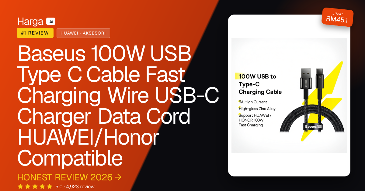 Baseus 100W USB Type C Cable Fast Charging Wire USB-C Charger Data Cord HUAWEI/Honor Compatible review