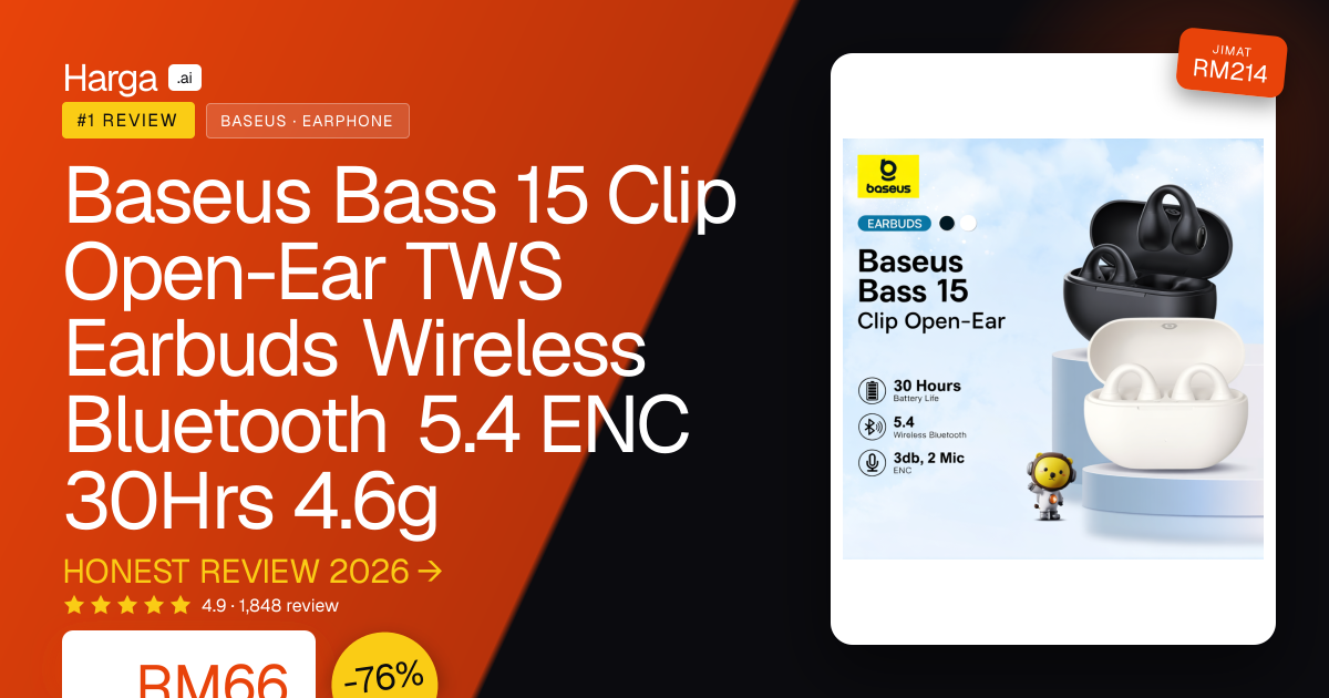 Baseus Bass 15 Clip Open-Ear TWS Earbuds Wireless Bluetooth 5.4 ENC 30Hrs 4.6g review