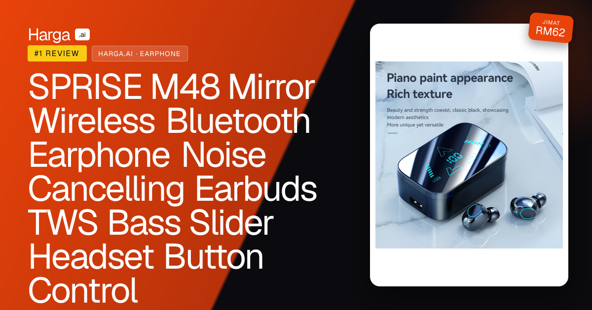 SPRISE M48 Mirror Wireless Bluetooth Earphone Noise Cancelling Earbuds TWS Bass Slider Headset Button Control review