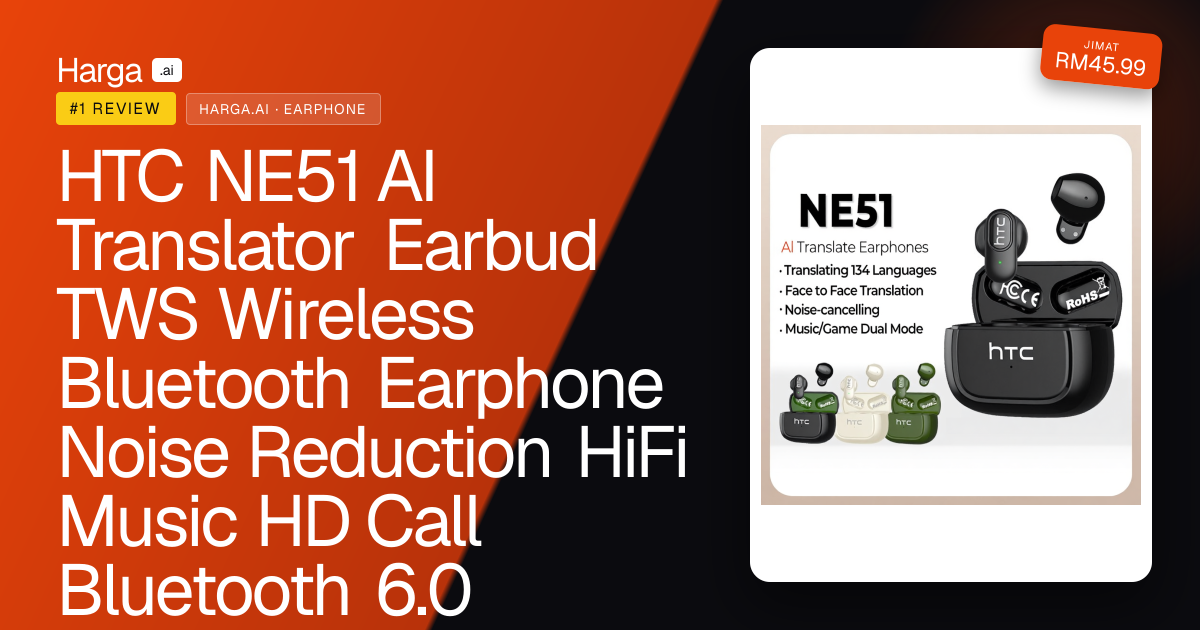 HTC NE51 AI Translator Earbud TWS Wireless Bluetooth Earphone Noise Reduction HiFi Music HD Call Bluetooth 6.0 Headset With Microphone review