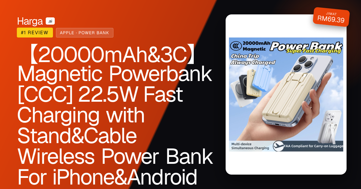 【20000mAh&3C】Magnetic Powerbank [CCC] 22.5W Fast Charging with Stand&Cable Wireless Power Bank For iPhone&Android review