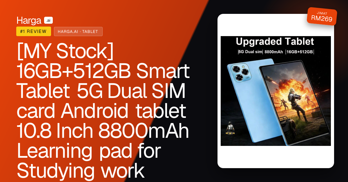 [MY Stock] 16GB+512GB Smart Tablet 5G Dual SIM card Android tablet 10.8 Inch 8800mAh Learning pad for Studying work review