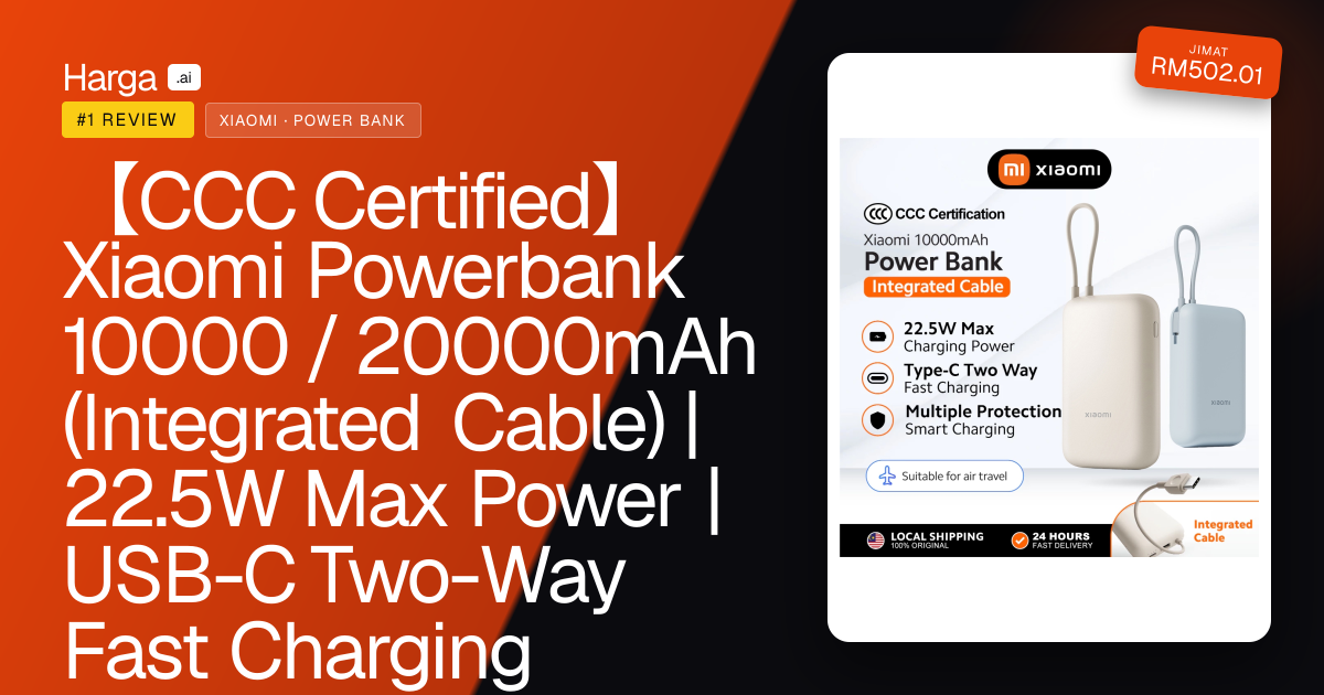 【CCC Certified】Xiaomi Powerbank 10000 / 20000mAh (Integrated Cable) | 22.5W Max Power | USB-C Two-Way Fast Charging review