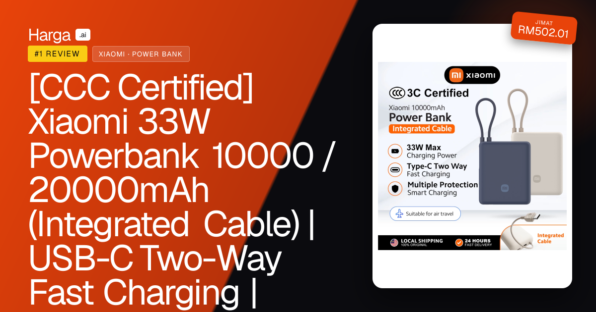 [CCC Certified] Xiaomi 33W Powerbank 10000 / 20000mAh (Integrated Cable) | USB-C Two-Way Fast Charging | Compact review