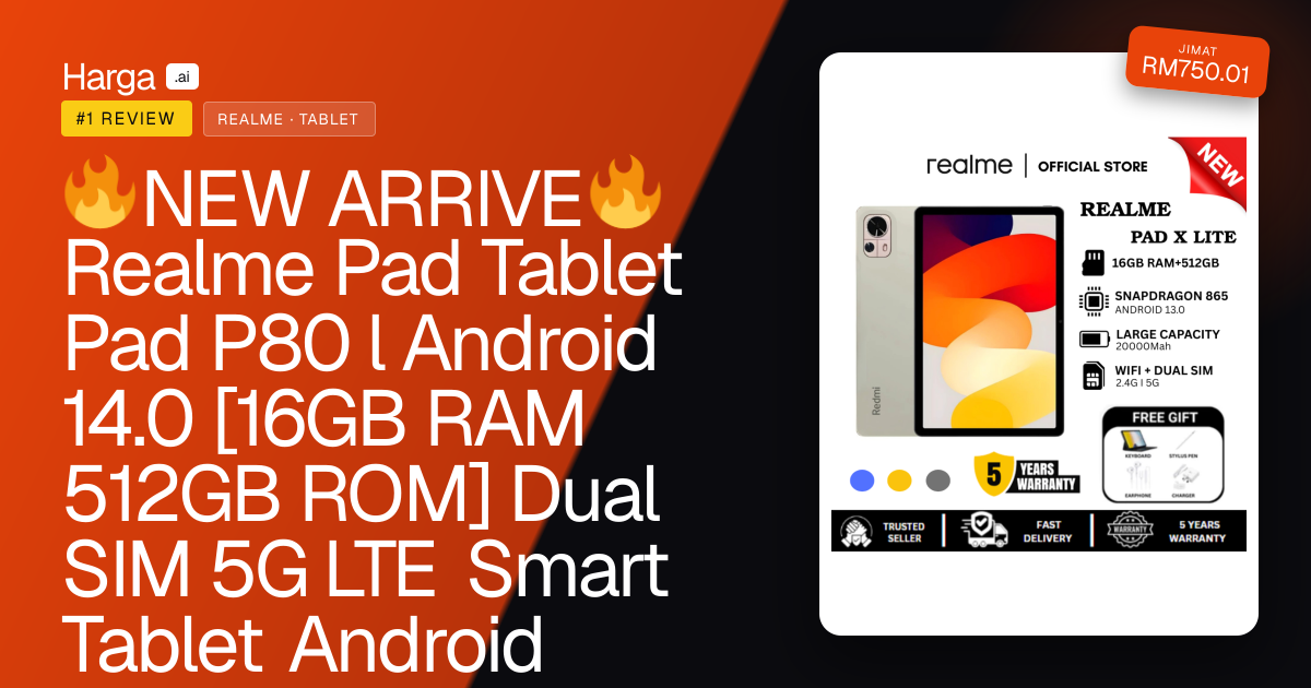 🔥NEW ARRIVE🔥 Realme Pad Tablet Pad P80 l Android 14.0 [16GB RAM 512GB ROM] Dual SIM 5G LTE Smart Tablet Android review