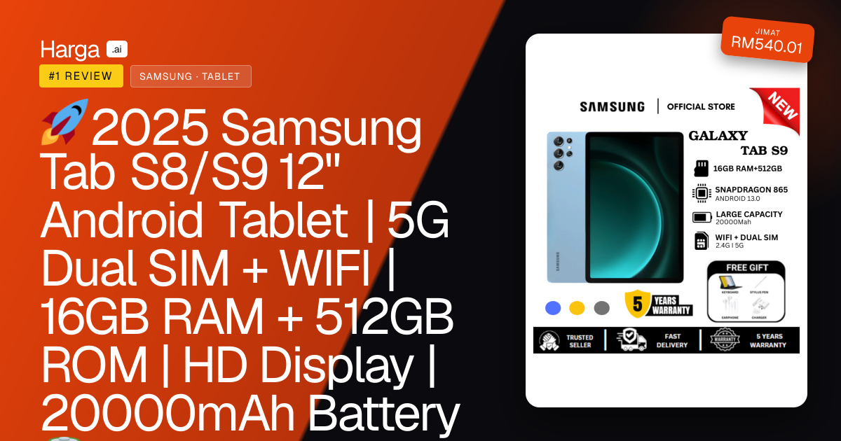 🚀2025 Samsung Tab S8/S9 12" Android Tablet | 5G Dual SIM + WIFI | 16GB RAM + 512GB ROM | HD Display | 20000mAh Battery 🔋 review