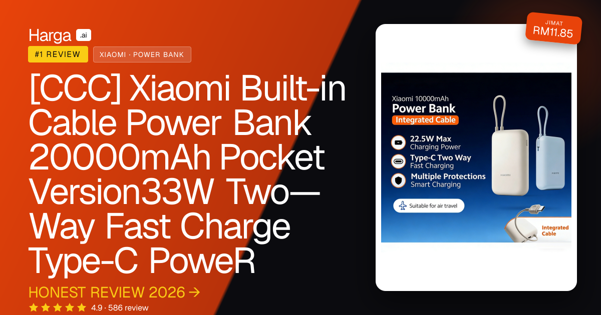 [CCC] Xiaomi Built-in Cable Power Bank 20000mAh Pocket Version33W Two—Way Fast Charge Type-C PoweR review