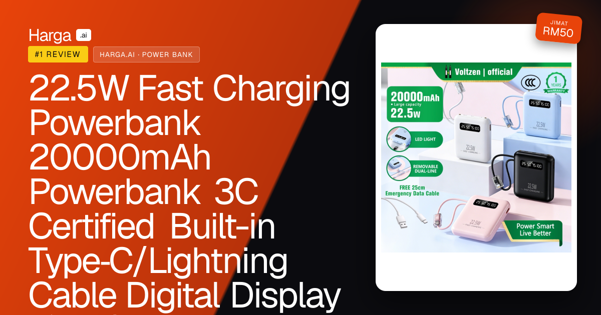 22.5W Fast Charging Powerbank 20000mAh Powerbank 3C Certified Built-in Type‑C/Lightning Cable Digital Display 移动电源 Portable Powerbank review