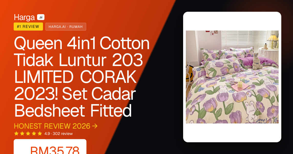 Queen 4in1 Cotton Tidak Luntur 203 LIMITED CORAK 2023! Set Cadar Bedsheet Fitted review