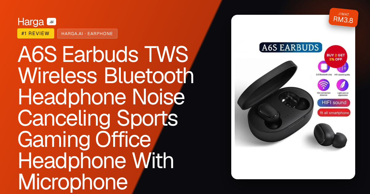 A6S Earbuds TWS Wireless Bluetooth Headphone Noise Canceling Sports Gaming Office Headphone With Microphone review
