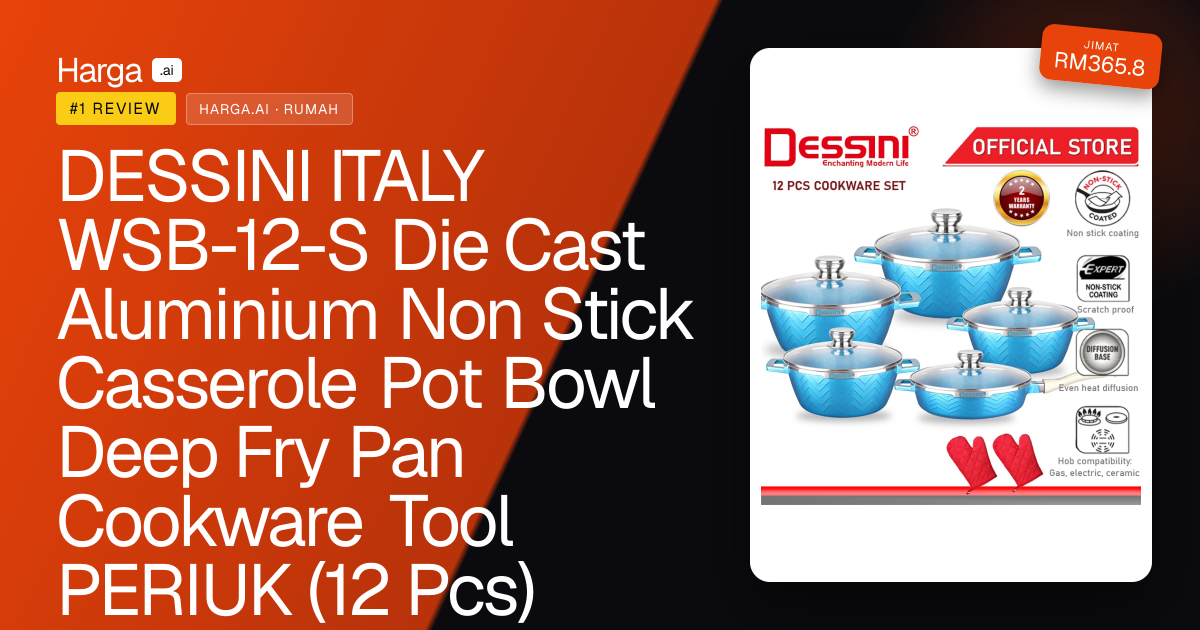 DESSINI ITALY WSB-12-S Die Cast Aluminium Non Stick Casserole Pot Bowl Deep Fry Pan Cookware Tool PERIUK (12 Pcs) review