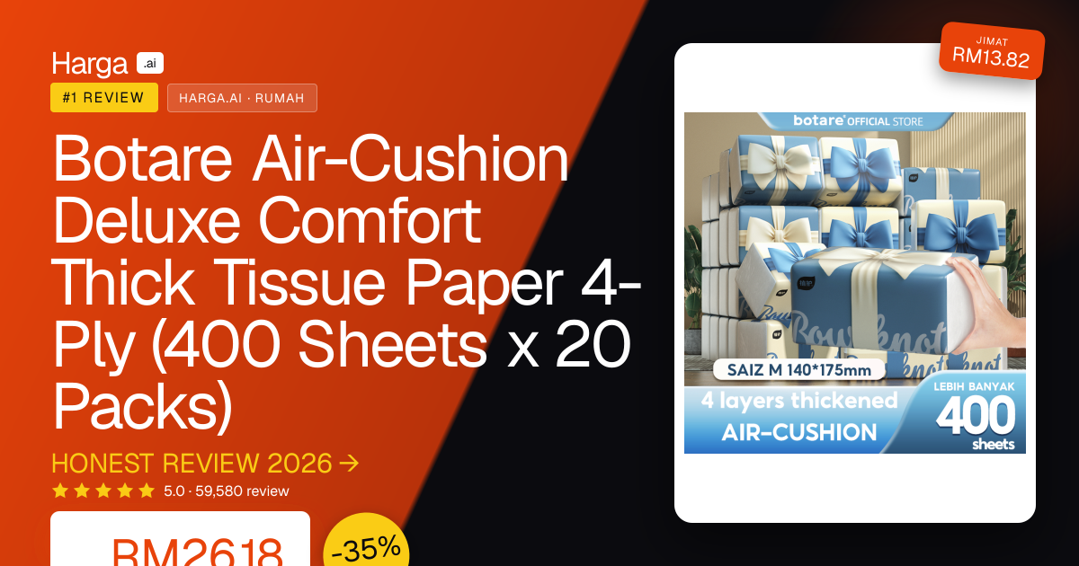 Botare Air-Cushion Deluxe Comfort Thick Tissue Paper 4-Ply (400 Sheets x 20 Packs) review