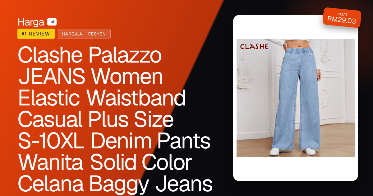 Clashe Palazzo JEANS Women Elastic Waistband Casual Plus Size S-10XL Denim Pants Wanita Solid Color Celana Baggy Jeans review